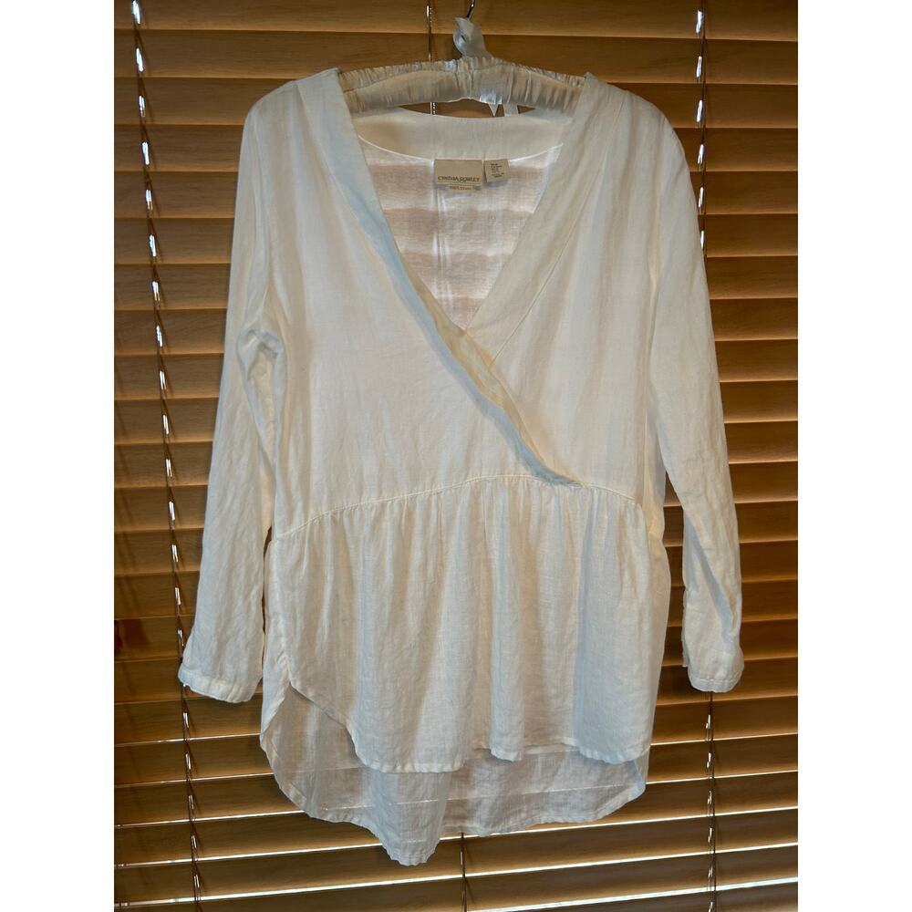 Cynthia Rowley White Linen Wrap Top Women’s Medium Lightweight Blouse